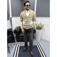 Retro Desenli Şal Yaka Erkek Triko Hırka 