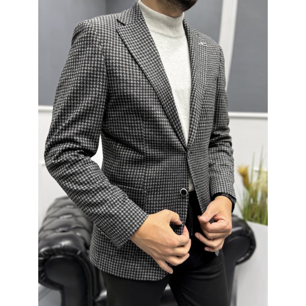 İtalyan Stil Slim Fit Kazayağı Desen Erkek Blazer Ceket