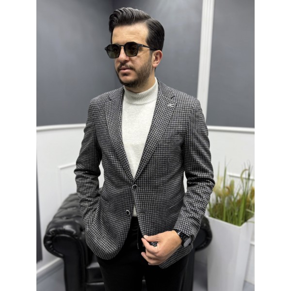 İtalyan Stil Slim Fit Kazayağı Desen Erkek Blazer Ceket