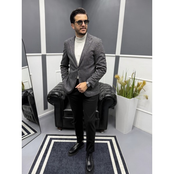 İtalyan Stil Slim Fit Kazayağı Desen Erkek Blaz...