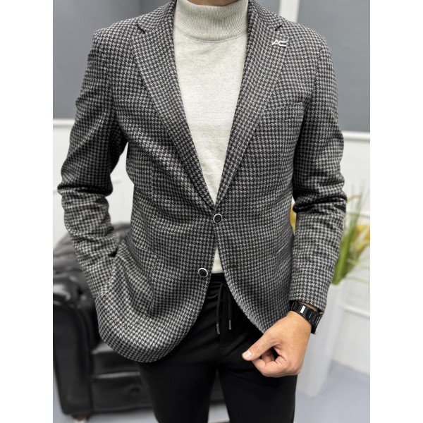 İtalyan Stil Slim Fit Kazayağı Desen Erkek Blazer Ceket