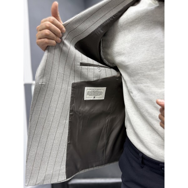 ModernFit Kruvaze Çizgili Erkek Blazer Ceket 