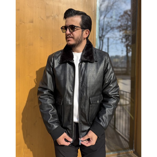 Kürklü Yaka Modern Erkek Deri Mont 