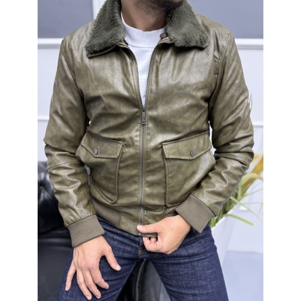 Kürklü Yaka Modern Erkek Deri Mont 