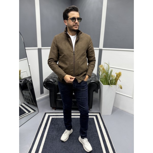 Erkek Nubuk Çift Fermuarlı Kahverengi Mont