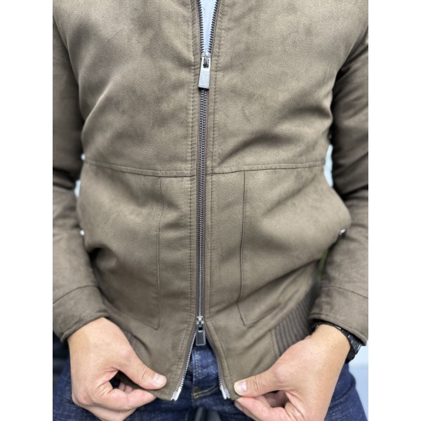 Erkek Nubuk Çift Fermuarlı Kahverengi Mont