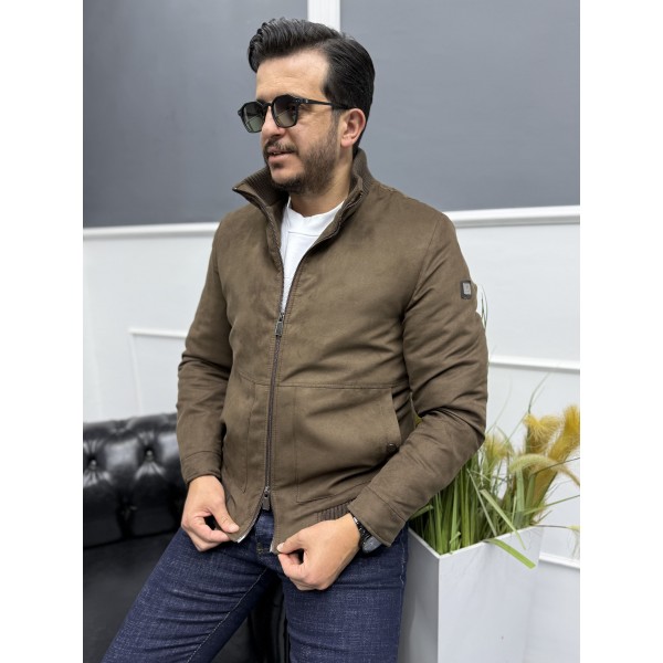 Erkek Nubuk Çift Fermuarlı Kahverengi Mont