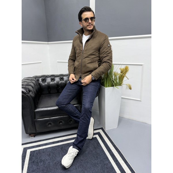 Erkek Nubuk Çift Fermuarlı Kahverengi Mont