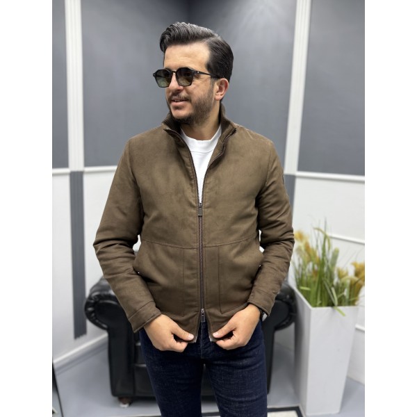 Erkek Nubuk Çift Fermuarlı Kahverengi Mont