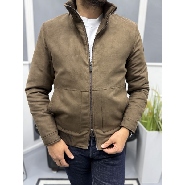 Erkek Nubuk Çift Fermuarlı Kahverengi Mont