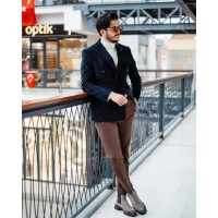 Erkek Slim Fit Kruvaze Kadife Ceket