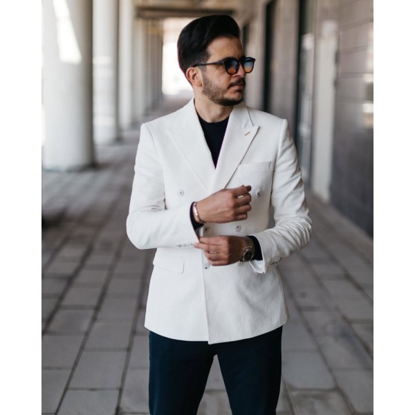 Erkek Slim Fit Kruvaze Kadife Ceket