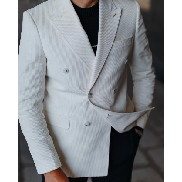 Erkek Slim Fit Kruvaze Kadife Ceket