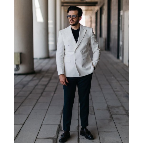 Erkek Slim Fit Kruvaze Kadife Ceket