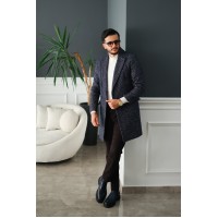 Classic Slim Fit Erkek Kaşe Kaban Lacivert