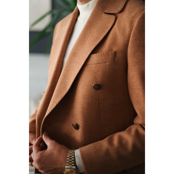 Premium Orange Slim Fit Erkek Kaşe Kaban
