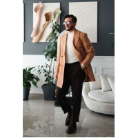 Premium Orange Slim Fit Erkek Kaşe Kaban