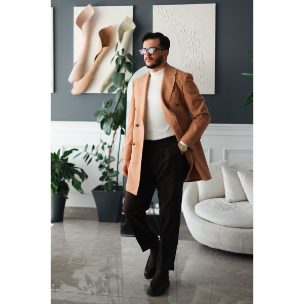 Premium Orange Slim Fit Erkek Kaşe Kaban