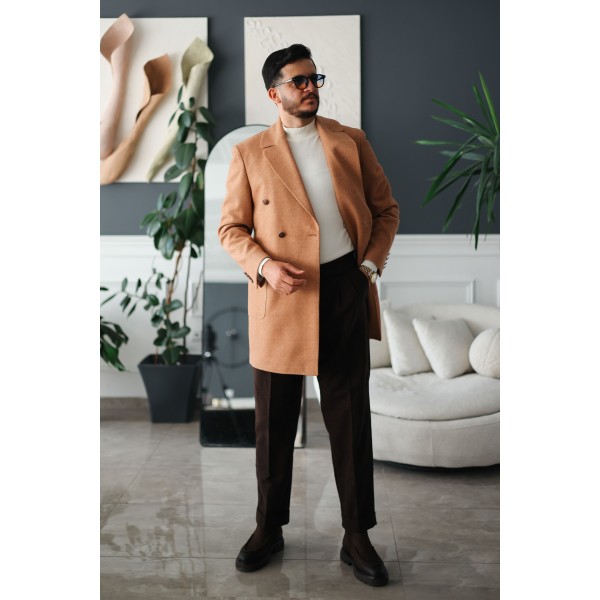 Premium Orange Slim Fit Erkek Kaşe Kaban