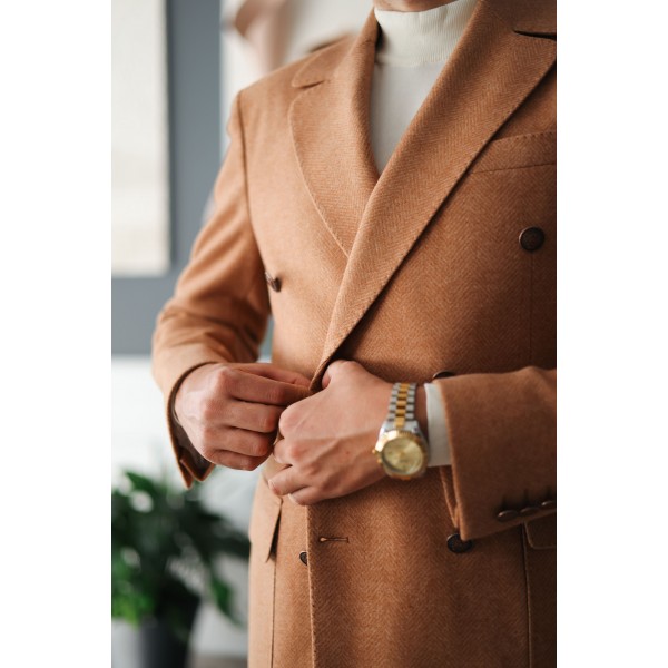 Premium Orange Slim Fit Erkek Kaşe Kaban