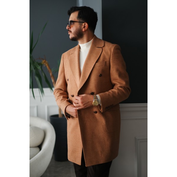 Premium Orange Slim Fit Erkek Kaşe Kaban