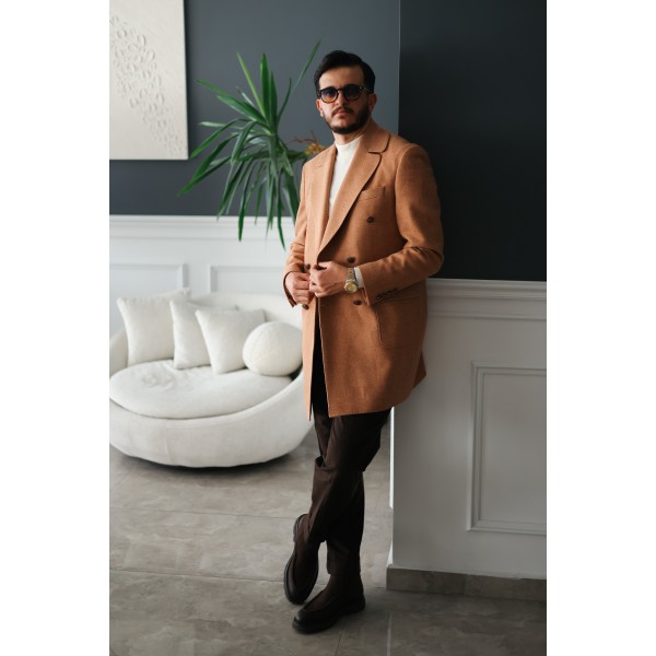 Premium Orange Slim Fit Erkek Kaşe Kaban