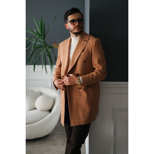 Premium Orange Slim Fit Erkek Kaşe Kaban