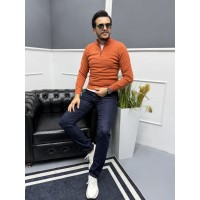 Erkek Fermuarlı Yarım Boğazlı %100 Pamuk Triko Kazak