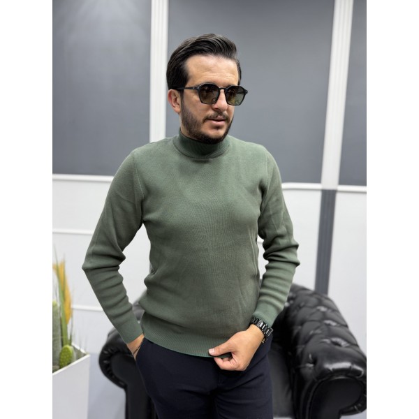 Modern Erkek Slim Fit Balıkçı Yaka %100 Pamuk Pike Örgü Triko Kazak