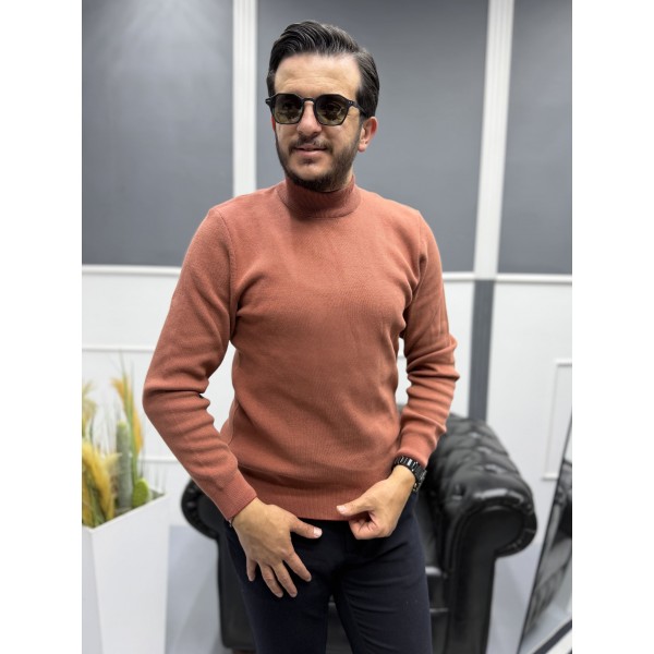 Modern Erkek Slim Fit Balıkçı Yaka %100 Pamuk Pike Örgü Triko Kazak