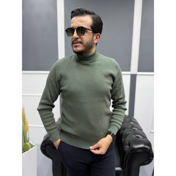 Modern Erkek Slim Fit Balıkçı Yaka %100 Pamuk Pike Örgü Triko Kazak