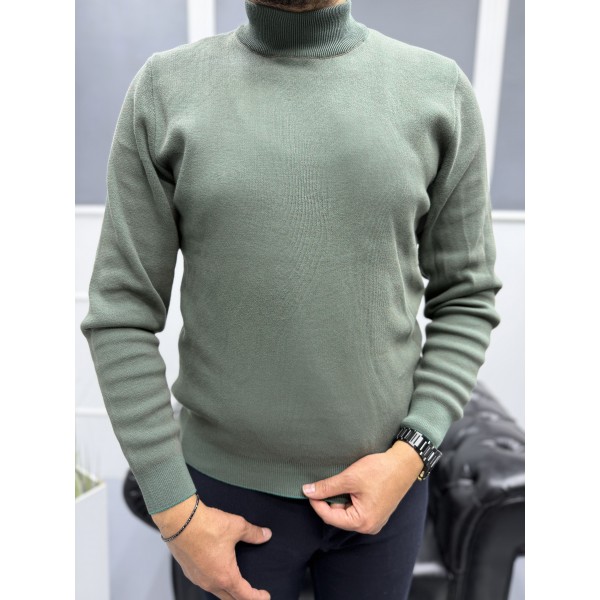 Modern Erkek Slim Fit Balıkçı Yaka %100 Pamuk Pike Örgü Triko Kazak