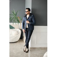 Erkek Lacivert Kapüşonlu Kürk Yakalı Kışlık Mont