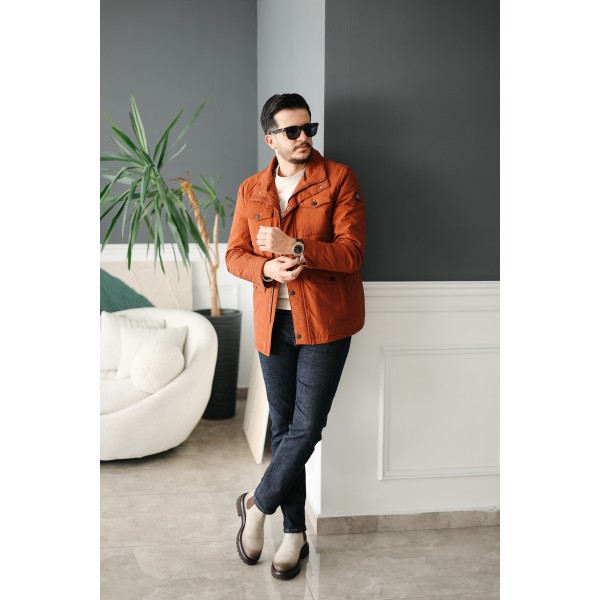 Erkek Lacivert Kapüşonlu Kürk Yakalı Kışlık Mont