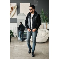 Erkek Kapüşonlu Çelik Örgü Kollu Şişme Mont