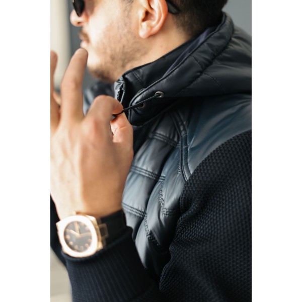 Erkek Kapüşonlu Çelik Örgü Kollu Şişme Mont