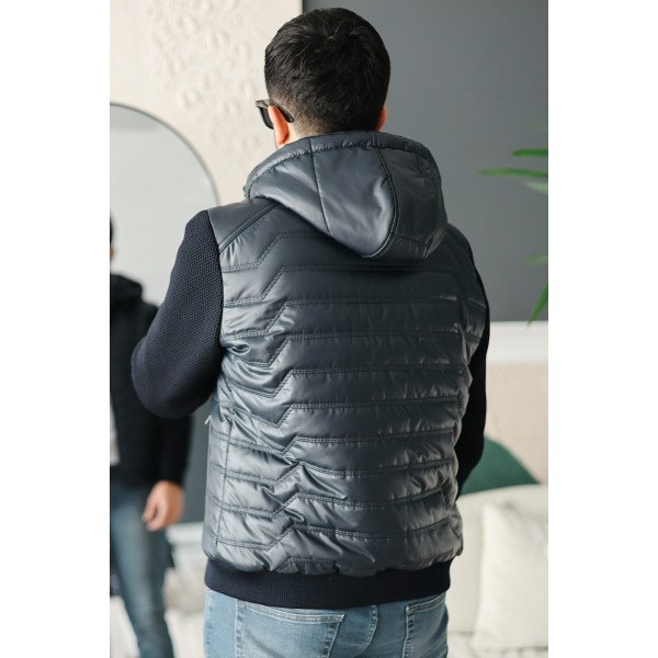 Erkek Kapüşonlu Çelik Örgü Kollu Şişme Mont