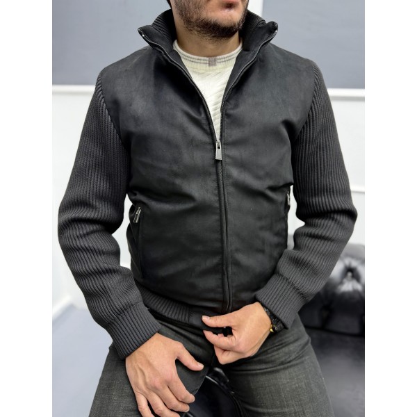 Erkek Nubuk Triko Kol Detaylı Slim Fit Mont