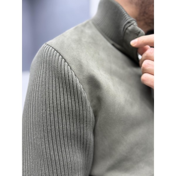 Erkek Nubuk Triko Kol Detaylı Slim Fit Mont
