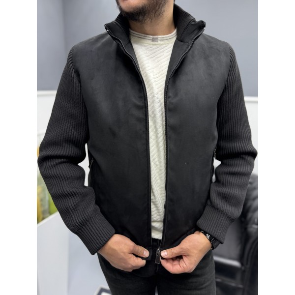Erkek Nubuk Triko Kol Detaylı Slim Fit Mont