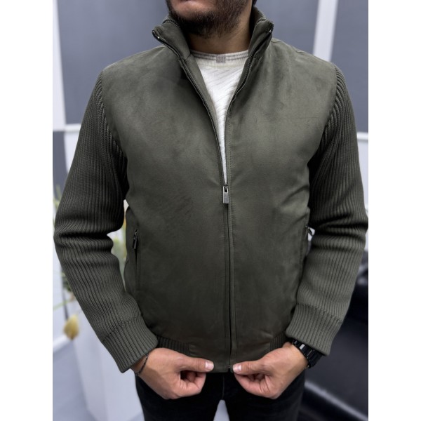 Erkek Nubuk Triko Kol Detaylı Slim Fit Mont