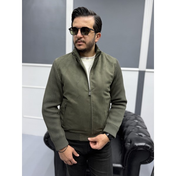 Erkek Nubuk Triko Kol Detaylı Slim Fit Mont