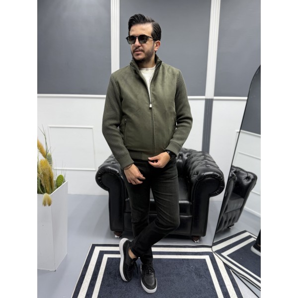 Erkek Nubuk Triko Kol Detaylı Slim Fit Mont
