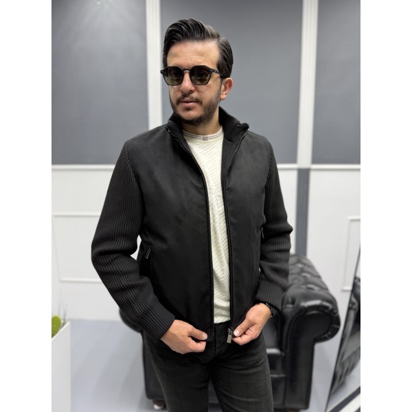 Erkek Nubuk Triko Kol Detaylı Slim Fit Mont