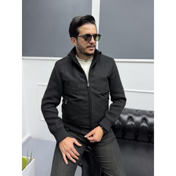 Erkek Nubuk Triko Kol Detaylı Slim Fit Mont