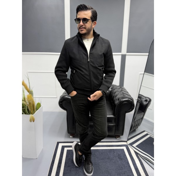 Erkek Nubuk Triko Kol Detaylı Slim Fit Mont