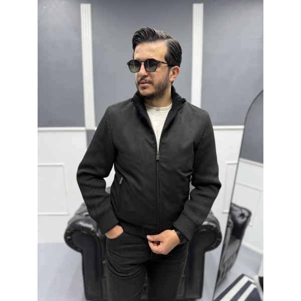 Erkek Nubuk Triko Kol Detaylı Slim Fit Mont