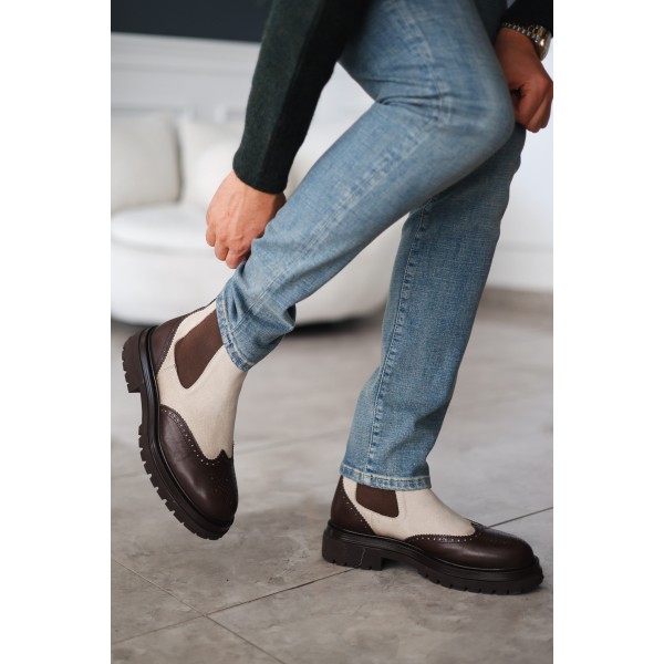 Erkek Brogue Detaylı Süet Deri bot