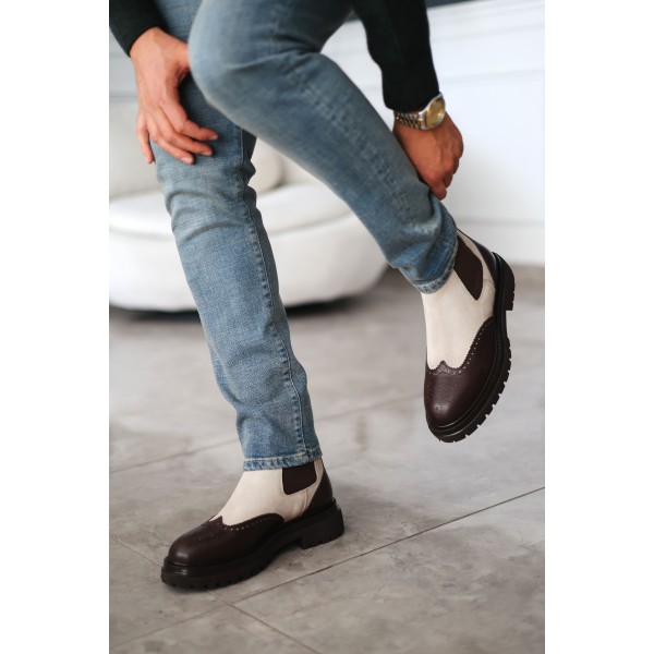 Erkek Brogue Detaylı Süet Deri bot