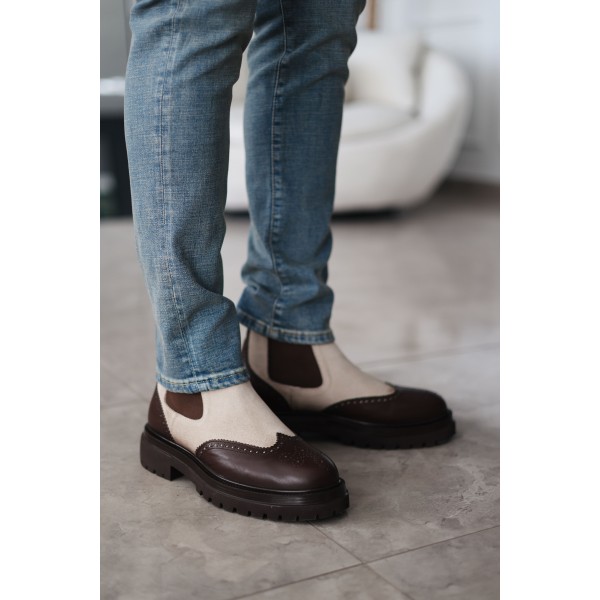 Erkek Brogue Detaylı Süet Deri bot